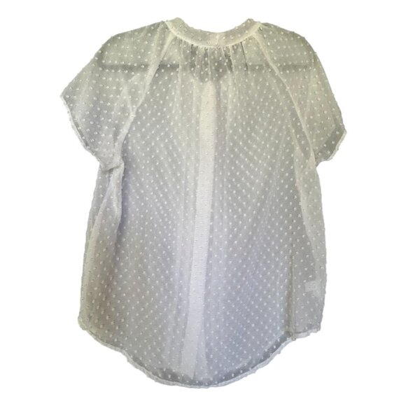 Ann Taylor Loft White Swiss Dot Blouse Short Sleeve Tie-Front Size M - Picture 2 of 5